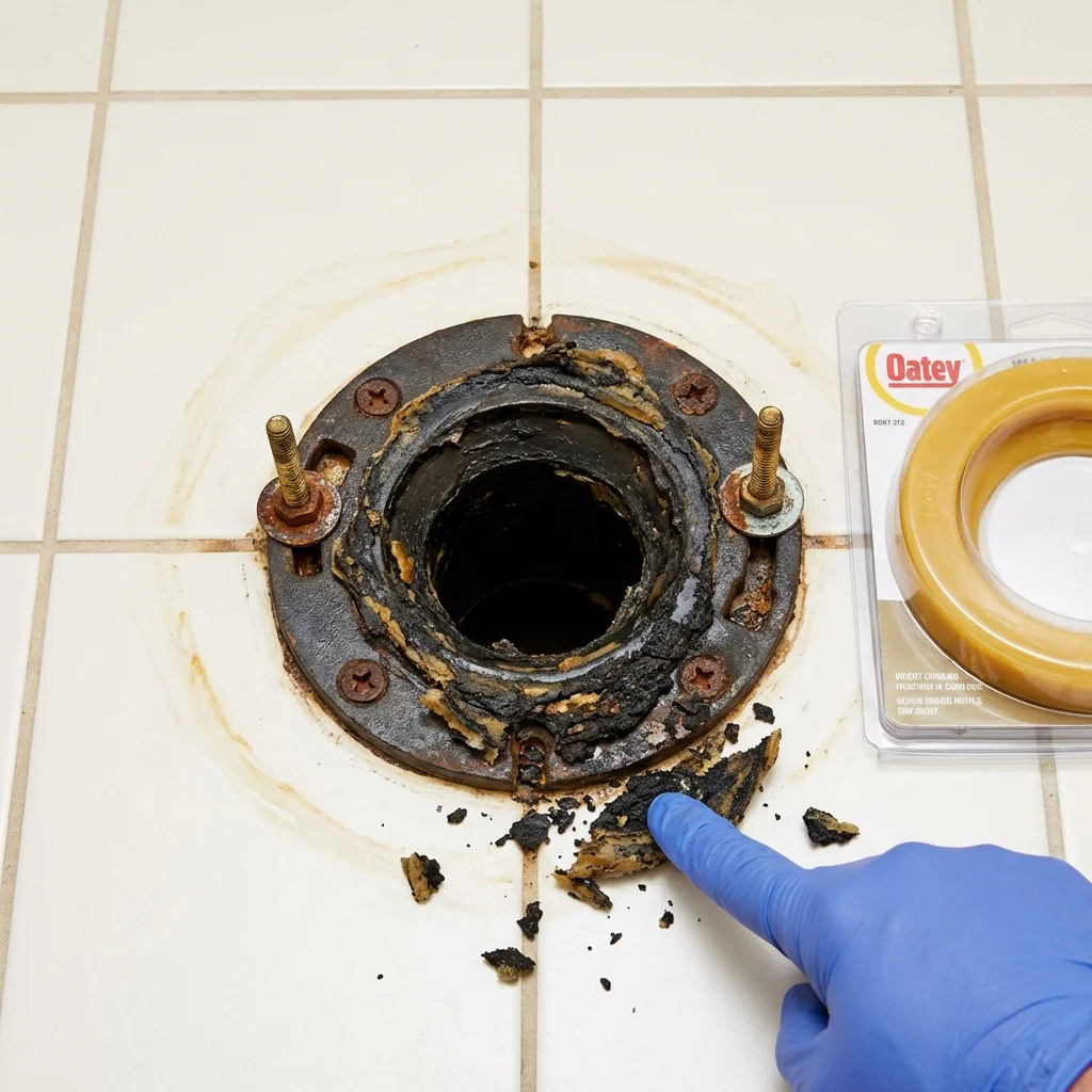 Failed wax ring showing water seepage at the base of a toilet in a Middleton, ID home