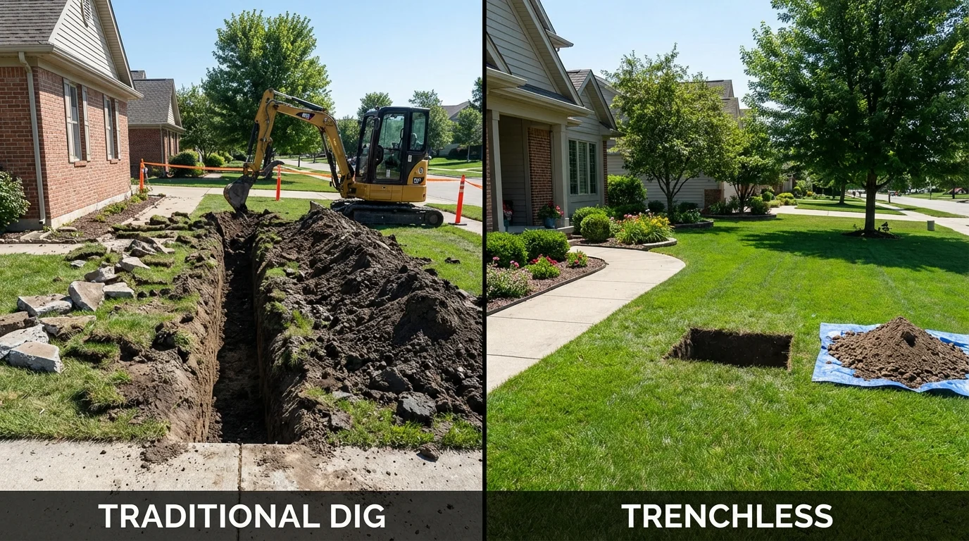 Trenchless sewer repair with minimal yard damage versus traditional excavation in Middleton, ID